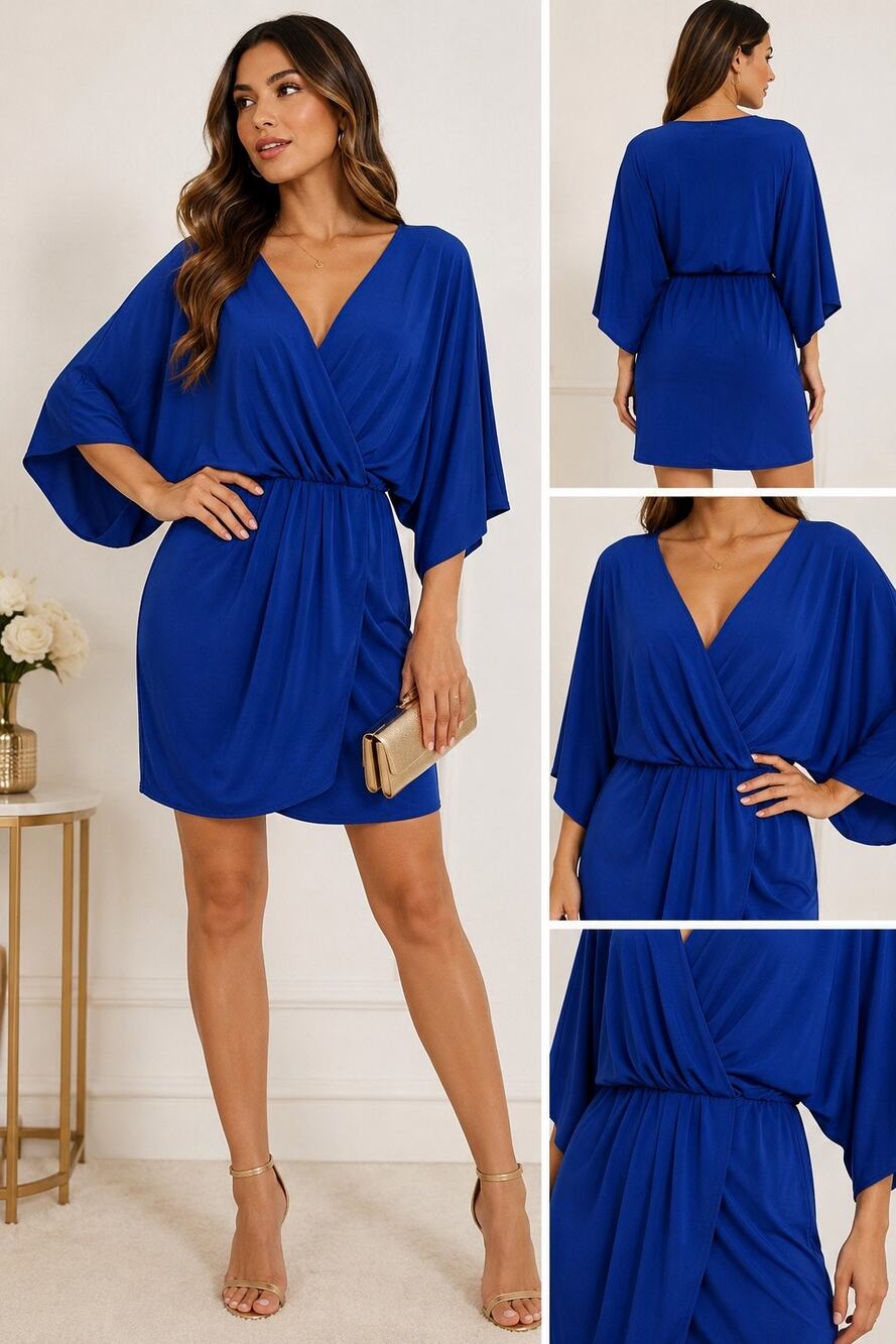 Victoria’s Secret Royal Blue Surplice Wrap Dress Kimono Sleeve Size L NWT